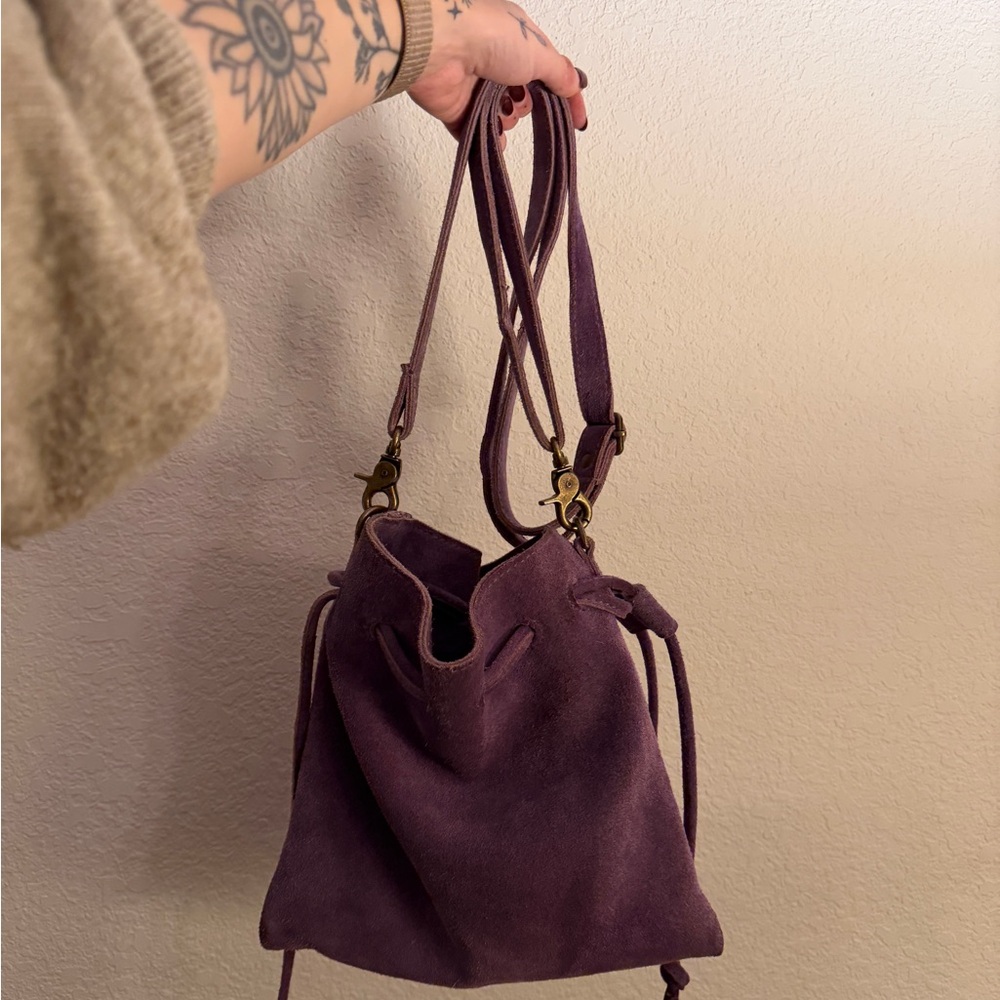 Free People Deep Purple Suede Bucket Bag
